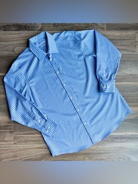 J‎ M Haggar Slim Fit Blue Check Button Down Shirt 16